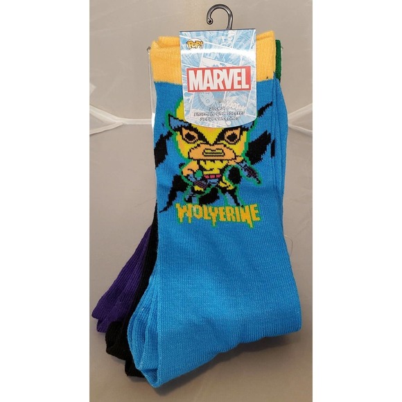FUNKO POP MARVEL: X-MEN BLACKLIGHT 3PK CREW SOCKS WOLVERINE ROGUE MAGNETO - Picture 1 of 3